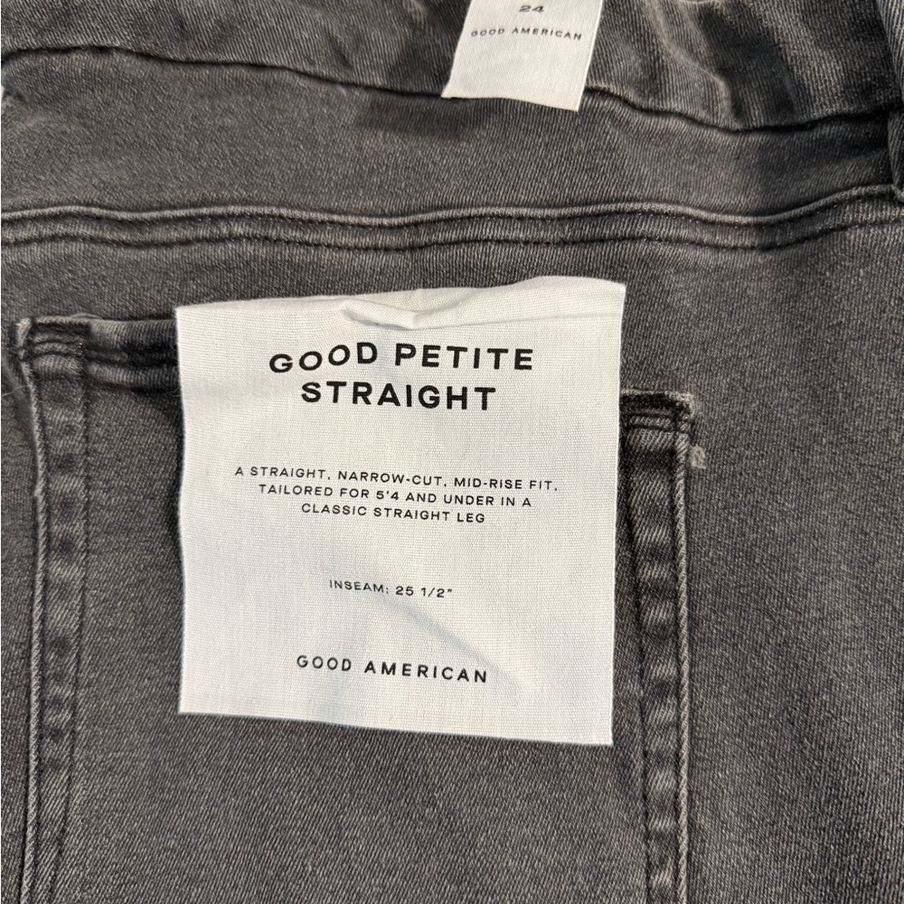 Good American Gray Petite Plus Straight Leg Jeans, size 24
